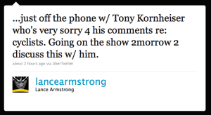 Lance Armstrong's Twitter response to Kornheiser comments